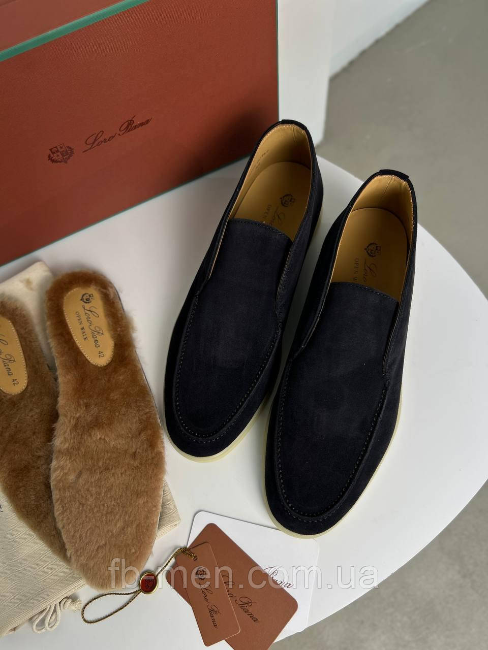 Лофери Loro Piana Open Walk чоловічі темно-сині замша з хутряною устілкою, фото 1