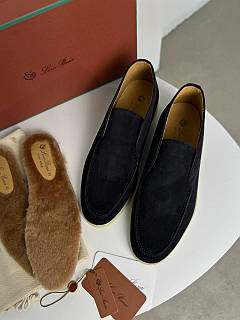 Лофери Loro Piana Open Walk чоловічі темно-сині замша з хутряною устілкою