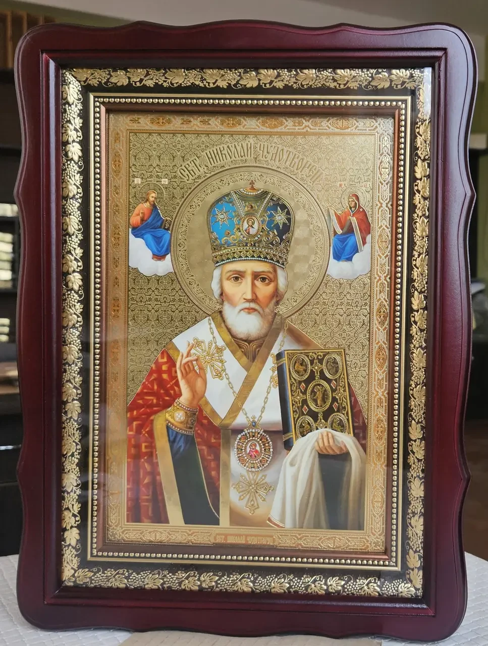 Ікона Миколи Чудотворця у митрі, кіот 32×42см, фото 1