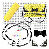 Канва +Нитки яскраво жовтий+ Замок Бантік + Кутки для клапана №6 + Ручка-ланцюжок чорного кольору Набір для сумки з канви