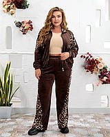 Жіночий велюровий спортивний костюм, батал. 48-50; 52-54, 56-58, 60-62. Коричневий/сірий/чорний.