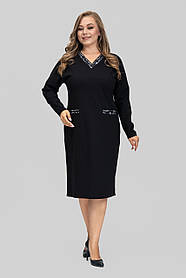 Сукня жіноча трикотажна Лана великого розміру 50-60 з кишенями осінньо-зимова ошатна повсякденна чорна