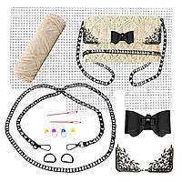 Канва +Нитки яскраво жовтий+ Замок Бантік + Кутки для клапана №6 + Ручка-ланцюжок чорного кольору Набір для сумки з канви