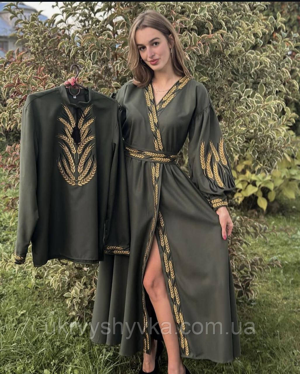 Весільний вишитий комплект в кольорі хакі "Колосковий", фото 1