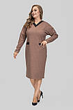 Сукня жіноча трикотажна Лана великого розміру 50-60 з кишенями осінньо-зимова ошатна повсякденна пудрова, фото 3