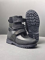 Дитячі високі чорні шкіряні ортопедичні черевики на липучках з супінатором 27 р, фото 5