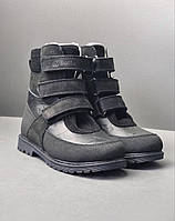 Дитячі високі чорні шкіряні ортопедичні черевики на липучках з супінатором 27 р, фото 3