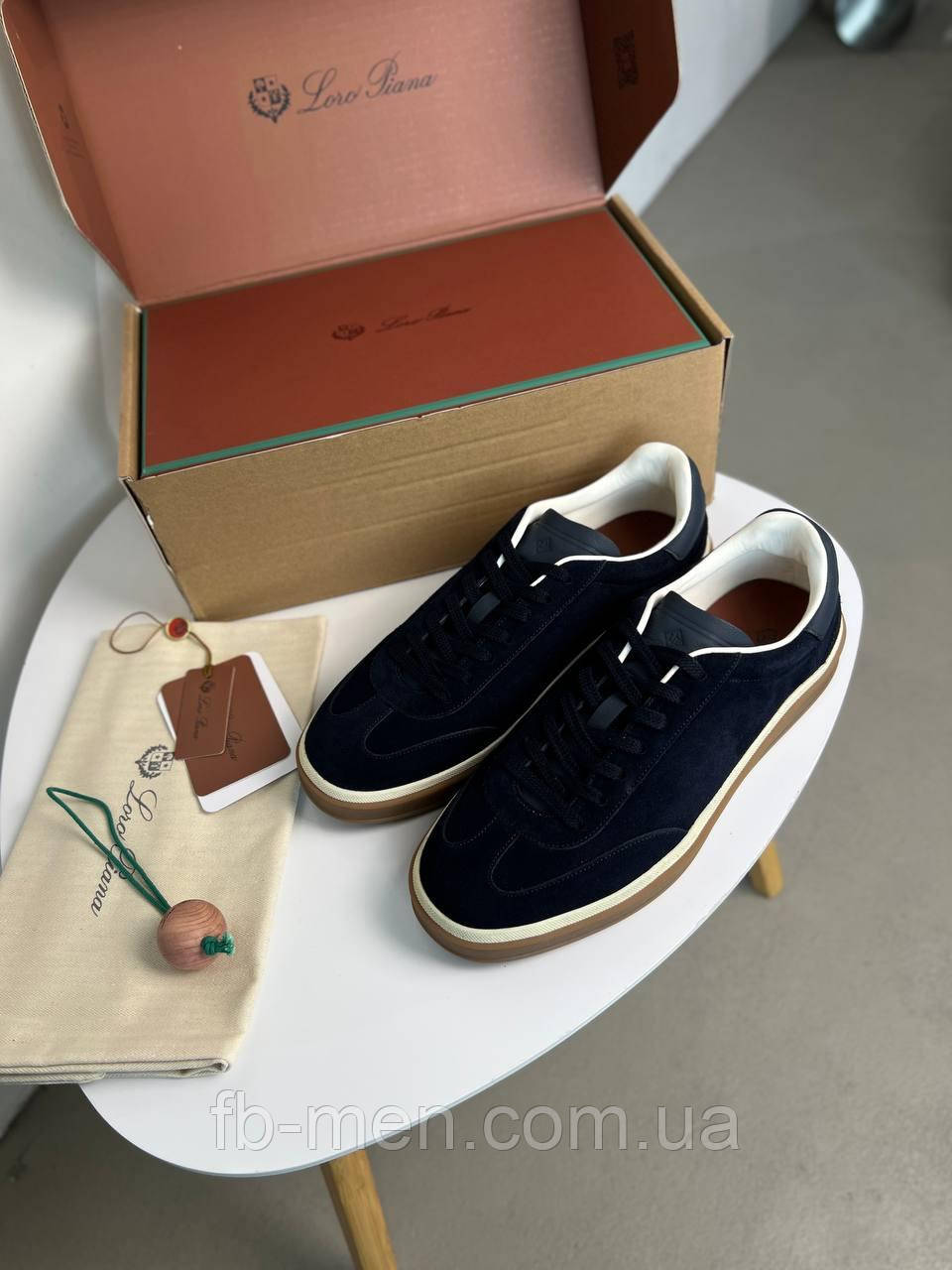Кросівки чоловічі Loro Piana Tennis Walk Sneaker темно-сині замша якість преміум, фото 1