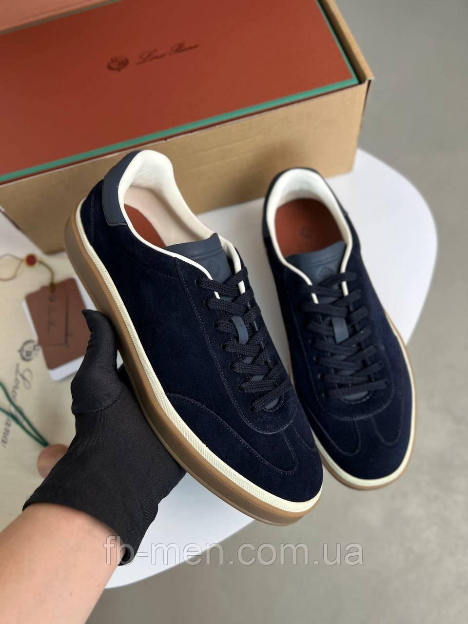 Кросівки чоловічі Loro Piana Tennis Walk Sneaker темно-сині замша якість преміум, фото 1