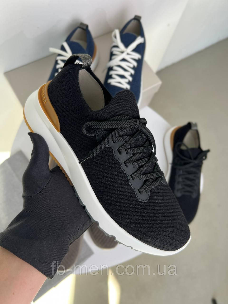 Кросівки Brunello Cucinelli чорні з текстилю та шкіри якість преміум, фото 1