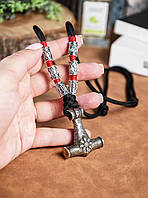 Скандинавский кулон Молот с символами Вегвизир и Шлем ужаса и рунами на паракордовом шнурке