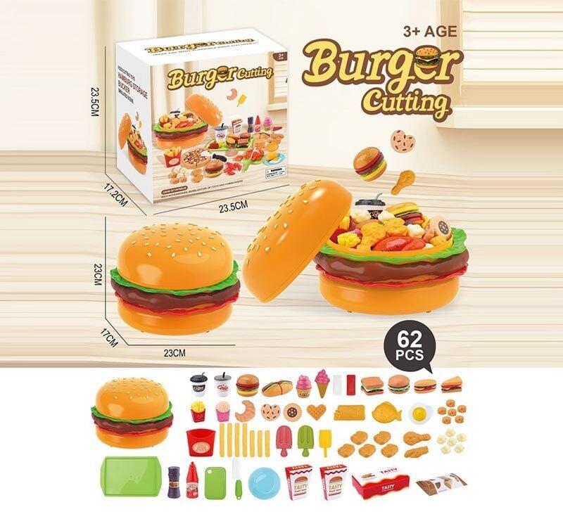 Набір продуктів CB 599 Y9 (30) 62 елементи, великий бургер-бокс, продукти на липучках, посуд, таця, дошка для нарізання, ножичок,
