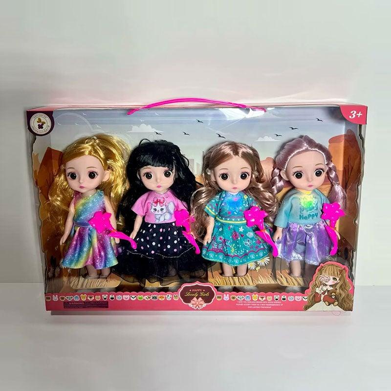 Набір ляльок A 02 E (72/2) 4 ляльки, висота 20 см, рухливі кінцівки та голова, знімний одяг та взуття, щітка для волосся, в