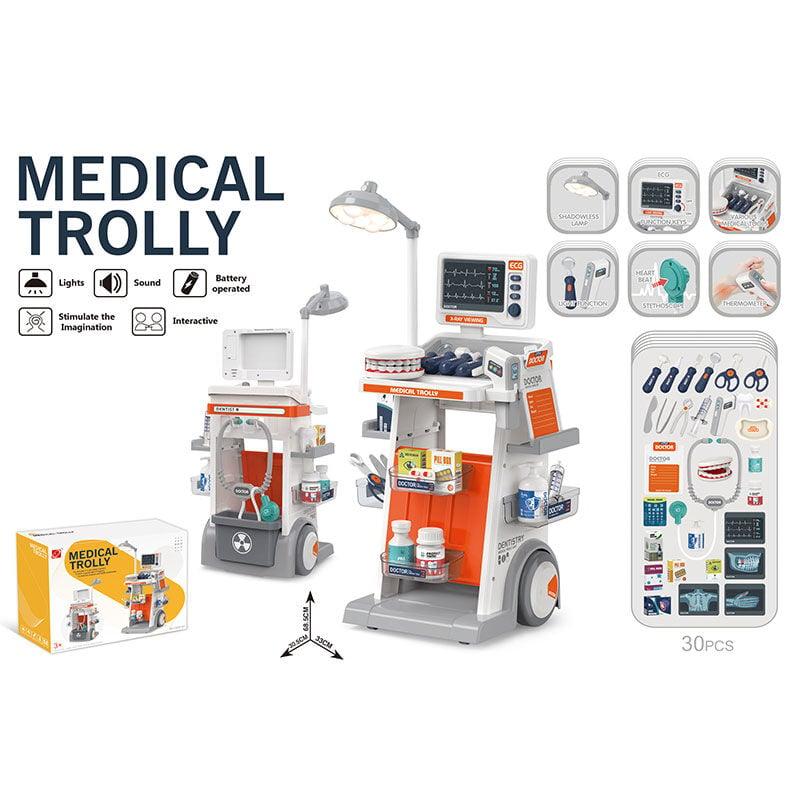 Набір стоматолога 660-91 (12) 30 елементів, медичний столик на колесах, лампа, стетоскоп, термометр, монітор, звук, підсвічування,
