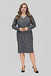 Сукня жіноча трикотажна Лана великого розміру 50-60 з кишенями осінньо-зимова ошатна повсякденна сіра, фото 3