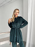 Жіночий домашній костюм: халат і штани з топом велюровий темно-зелений, фото 4