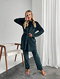 Жіночий домашній костюм: халат і штани з топом велюровий темно-зелений, фото 3