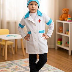 Дитячий костюм медика "Маленький лікар" халат і шапочка унісекс білий, 2-3 роки, зріст 98-104 см для свята