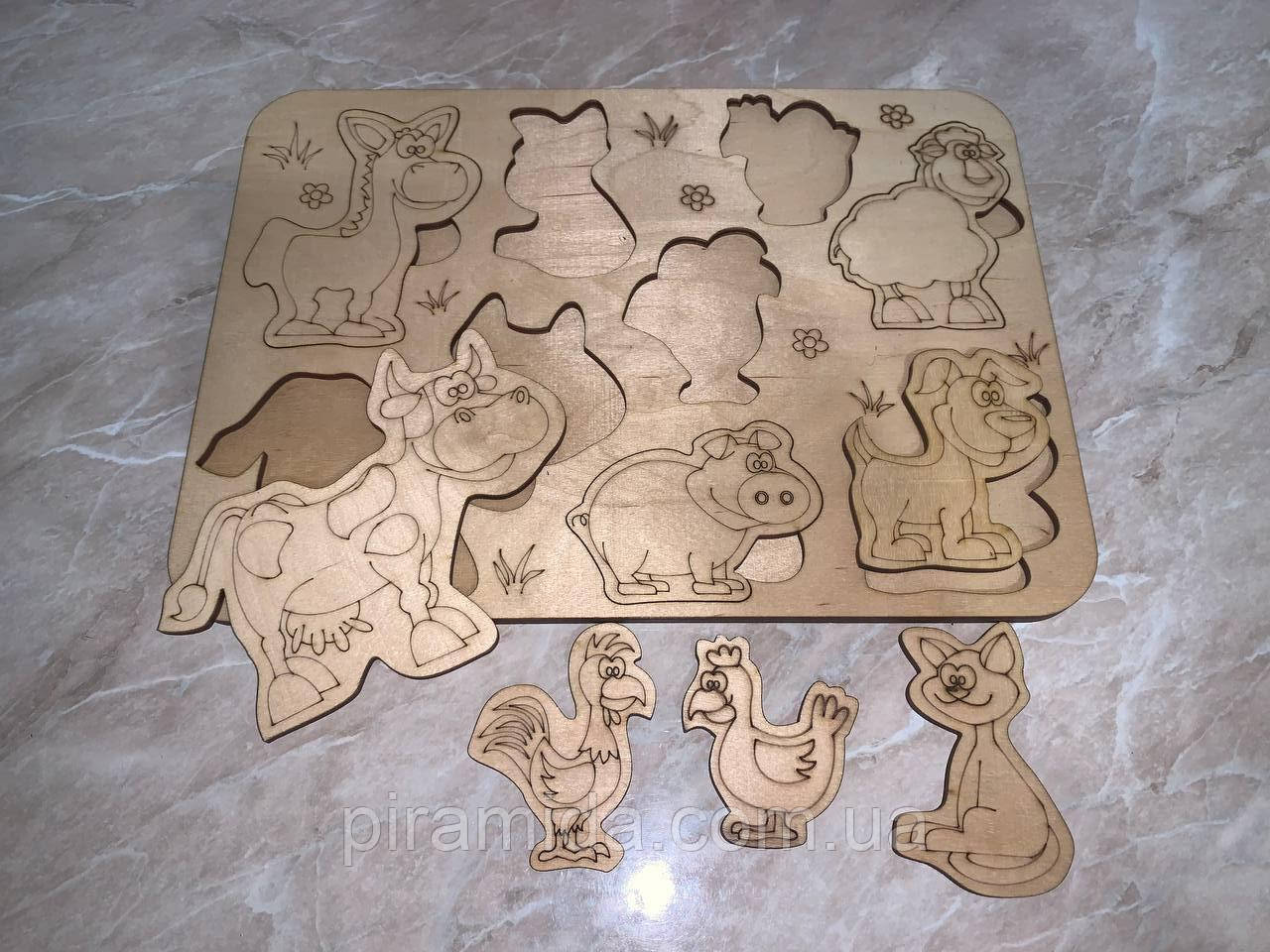 Дерев'яний пазл "Домашні тварини" 300х220 фанера, фото 1