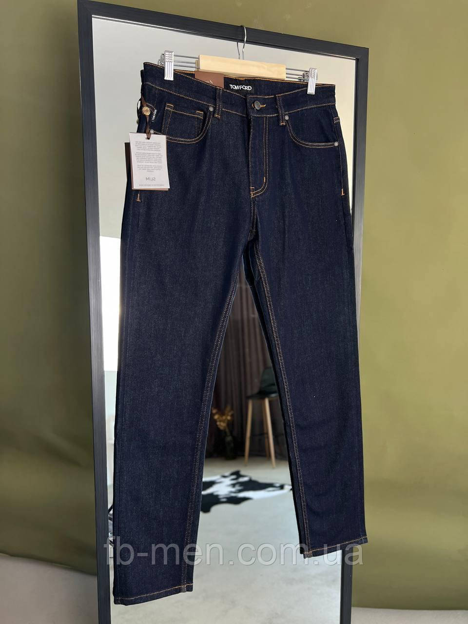 Джинси чоловічі Tom Ford темно-сині зі щільного деніму TF477, фото 1