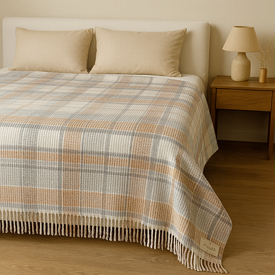 Плед покривало Cozy хлопок в клітинку бежевий 180х220см