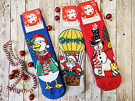 Женские носки махровые новогодние JNLEP 36-39  к-9 качур,Santa в кулі,сніговик в шляпі