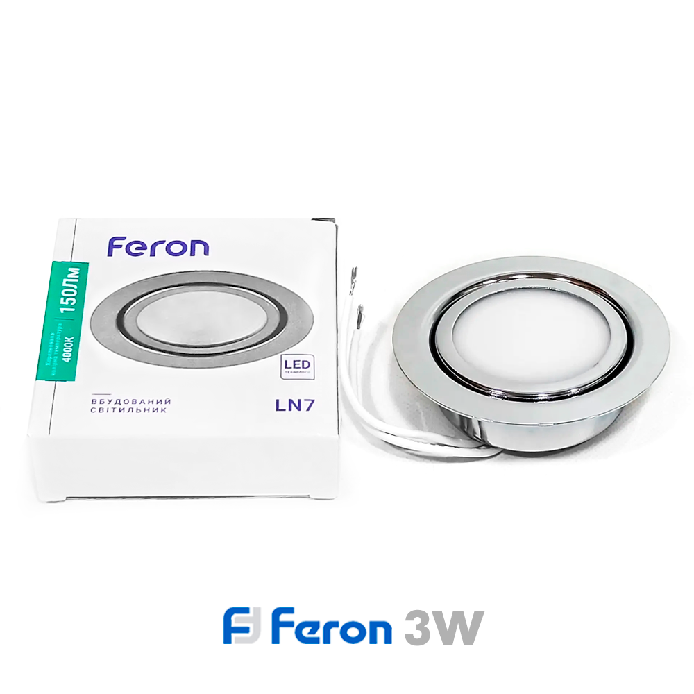 Меблевий LED світильник Feron LN7 хром 3W 220V 150Lm 4000К (врізний світлодіодний) Ø70*20мм, фото 1