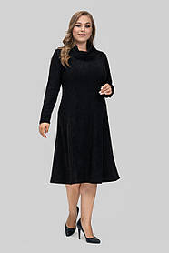 Сукня жіноча Венді трикотажна великих розмірів 50-60 з коміром-хомутом осінь-зима чорна