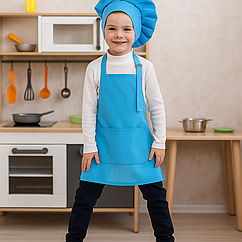 Костюм дитячий блакитний "Маленький кухар" фартух та ковпак унісекс / Карнавальний костюм для ігор та фотосесій
