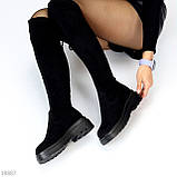 Жіночі ботфорти замшеві, Ботфорти на низькому ходу, Черні жіночі ботфорти, фото 5