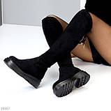 Жіночі ботфорти замшеві, Ботфорти на низькому ходу, Черні жіночі ботфорти, фото 3