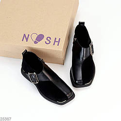 Дизайнерські чорні туфлі натуральна шкіра + замша квадратний носик