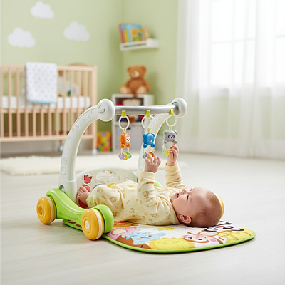 Дитячі ходунки 2в1 з піаніно та іграшками розвивальний килимок для малюків музичний ігровий центр звук світло