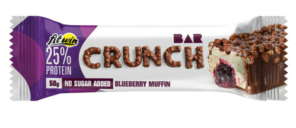 Протеїновий батончик Crunch Bar No Sugar Added 50 г чорничний мафін, фото 1
