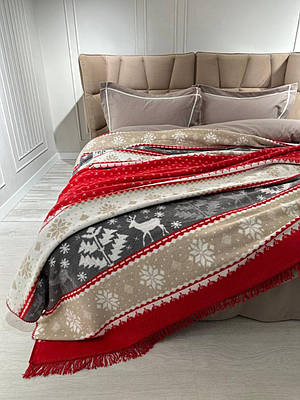 Плед з оленями бавовна Aksu Ted червоний 180х220см