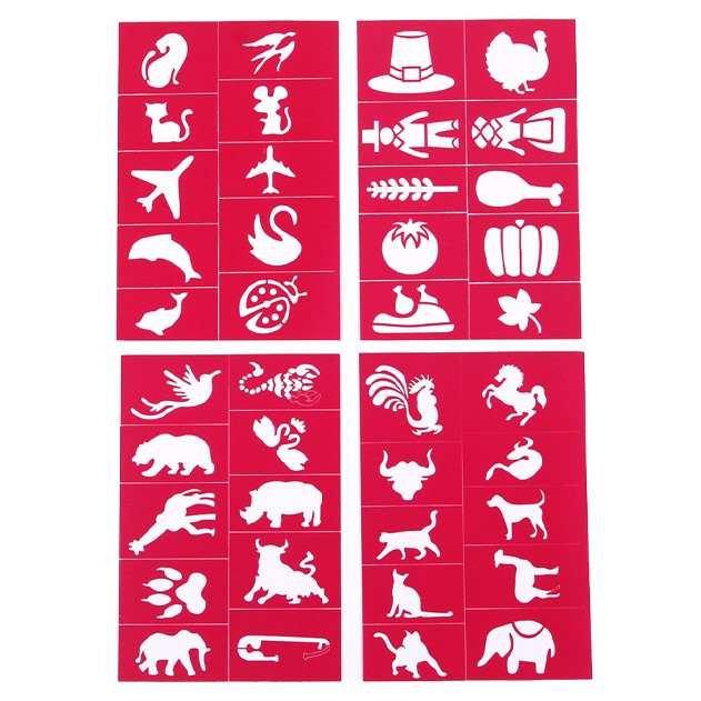 Набір трафаретів для гриму, блиск тату, глітер тату - TRF-04 - Animals & Objects