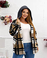 Тепла сорочка жіноча м'яка зручна для прогулянок у карту з капюшоном із флісу великі розміри 50-64