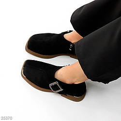 Дизайнерські чорні замшеві туфлі квадратний носик на кольоровій підошві