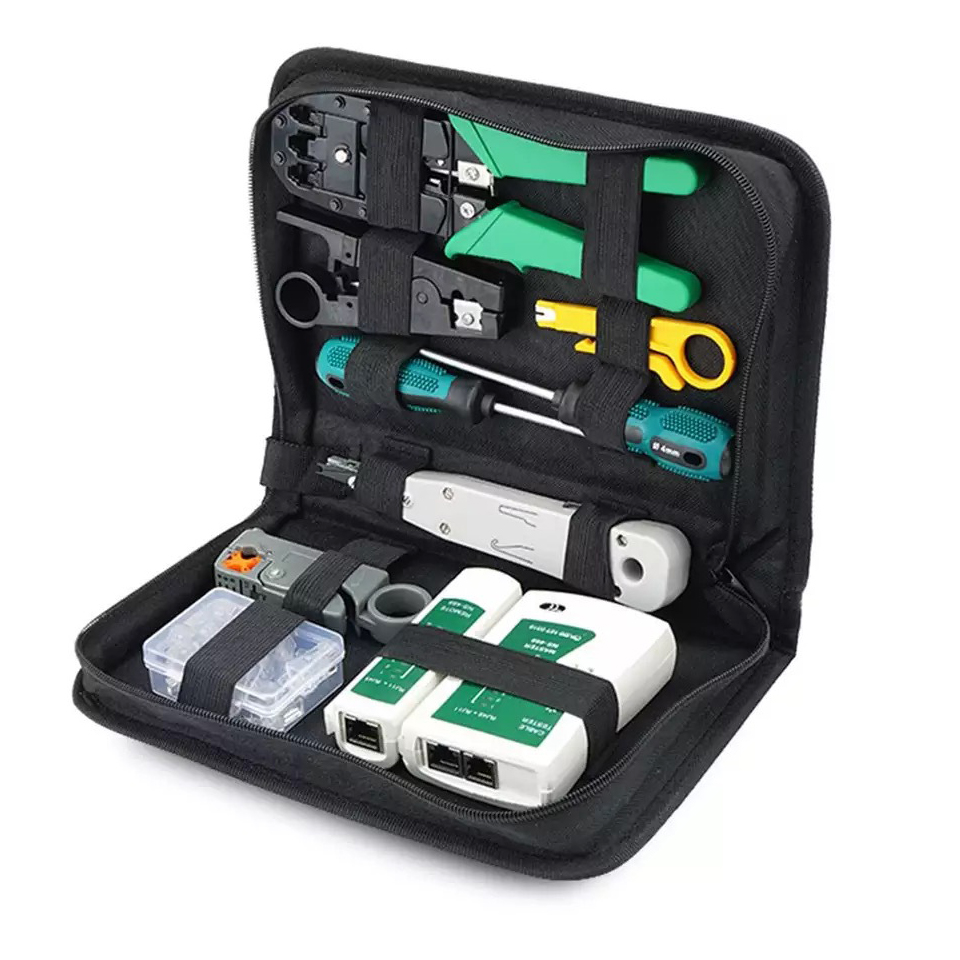 Набір інструментів для обтиску мережевих кабелів 30 в 1 з тестером, обжимкою, стрипером і сумкою для зберігання (RJ45, RJ11, Cat5,