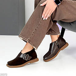 Дизайнерські шоколадні туфлі натуральна шкіра + замша на кольоровій підошві