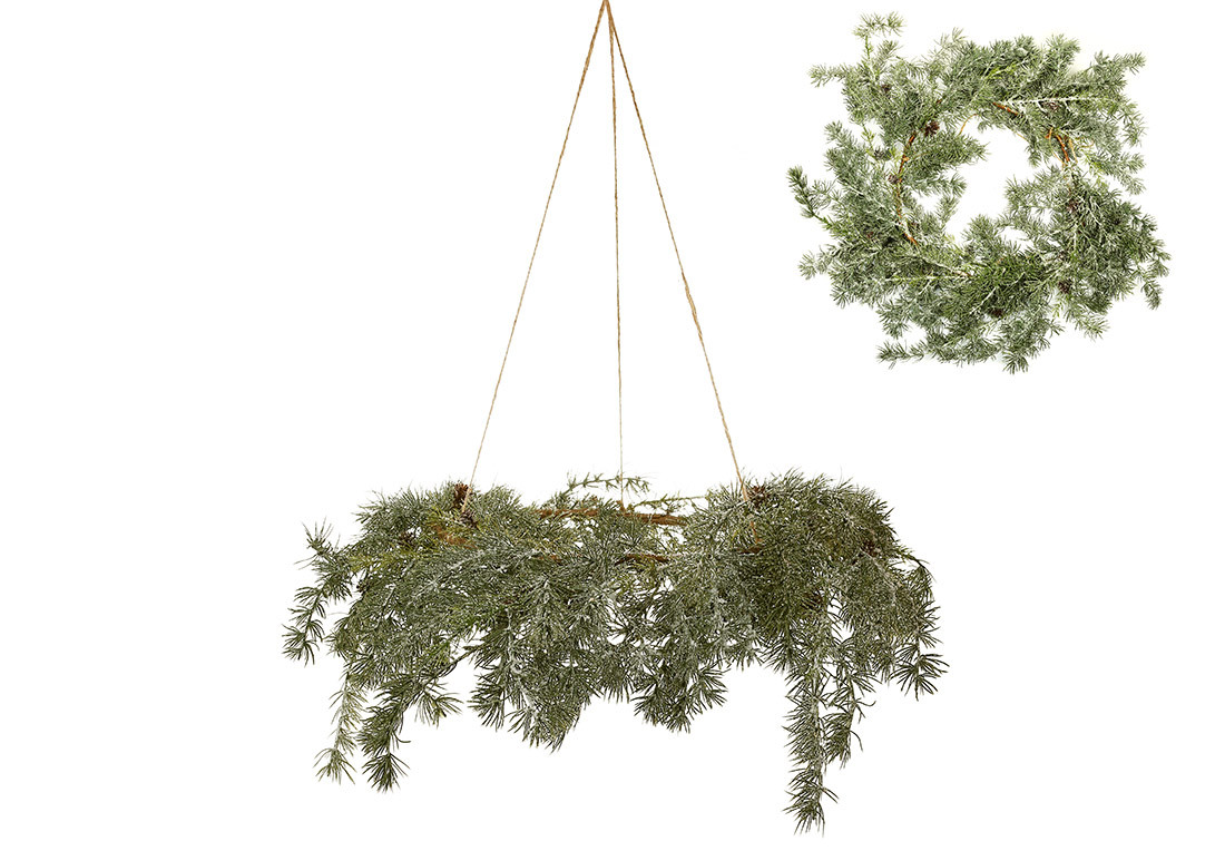 Підвісний кедровий вінок з шишками з ефектом льоду D70, фото 1