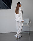 Жіноча піжама Camilla бавовна біла зі штанами сорочка довгий рукав красиві піжами для дому та сну, фото 3