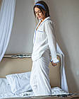 Жіноча піжама Camilla бавовна біла зі штанами сорочка довгий рукав красиві піжами для дому та сну, фото 9
