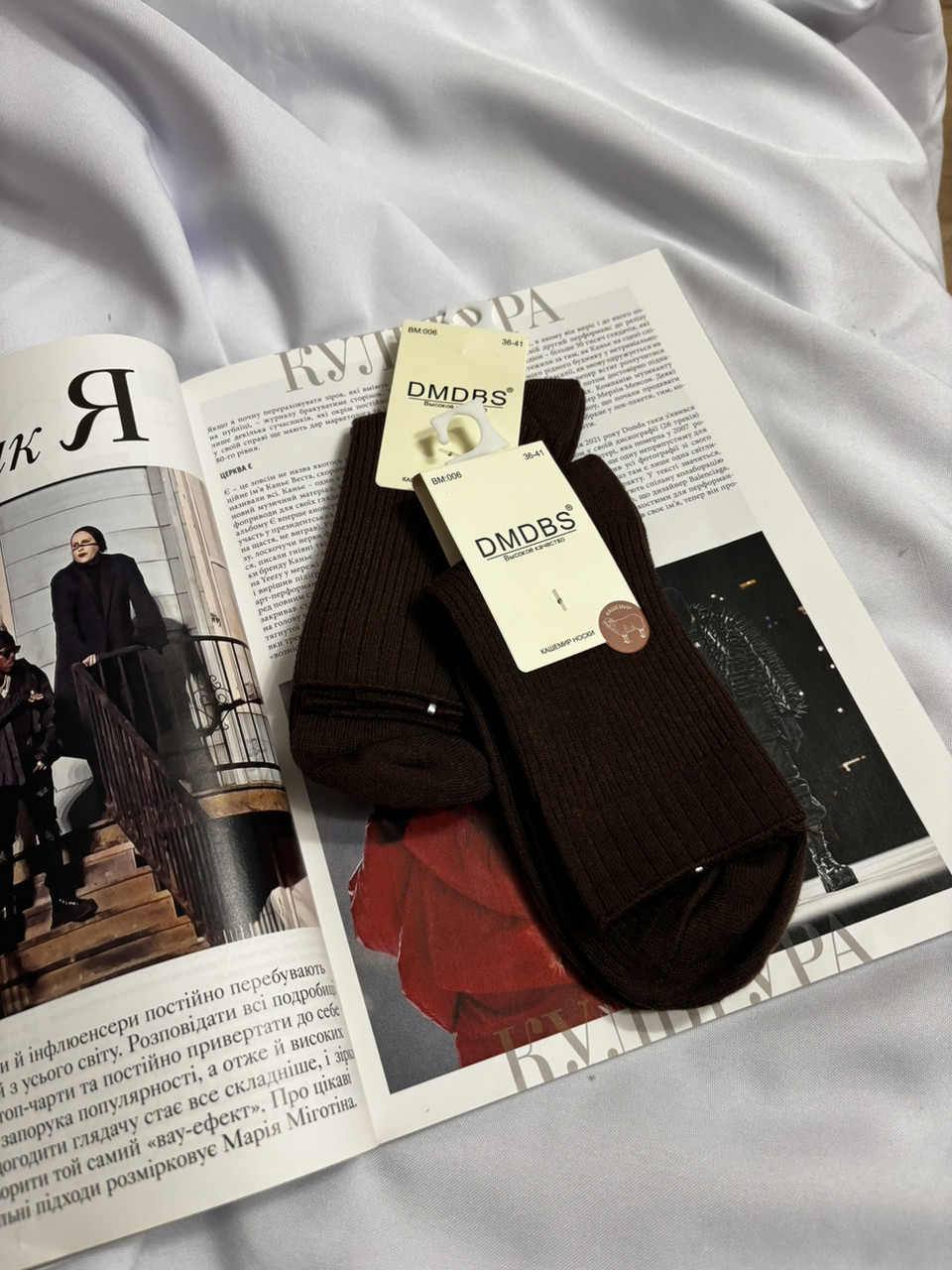 Стильні жіночі високі шкарпетки із тонкого кашеміру, фото 1