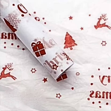Папір тишею 50х66 см (10 листів) Merry Christmas червоний, фото 1
