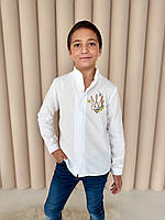 Универсальная детская натуральная рубашка с патриотической вышивкой и длинным рукавом