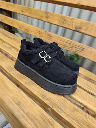 Уги короткі Чорні BLACK з ремінцями на високій підошві  з утепленою устілкою жіночі, фото 2