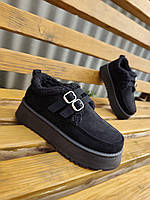 Уги короткі Чорні BLACK з ремінцями на високій підошві з утепленою устілкою жіночі