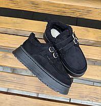 Уги короткі Чорні BLACK з ремінцями на високій підошві  з утепленою устілкою жіночі, фото 3