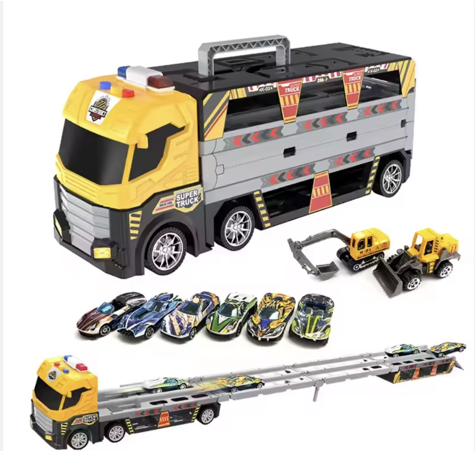 Трейлер-трек T909A “Будівельна спецтехніка” зі світлом, звуком і треком 135 см (8 машинок), фото 1